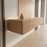 Console table Aomori — wall-mounted solid oak console table, handcrafted by FUKUI