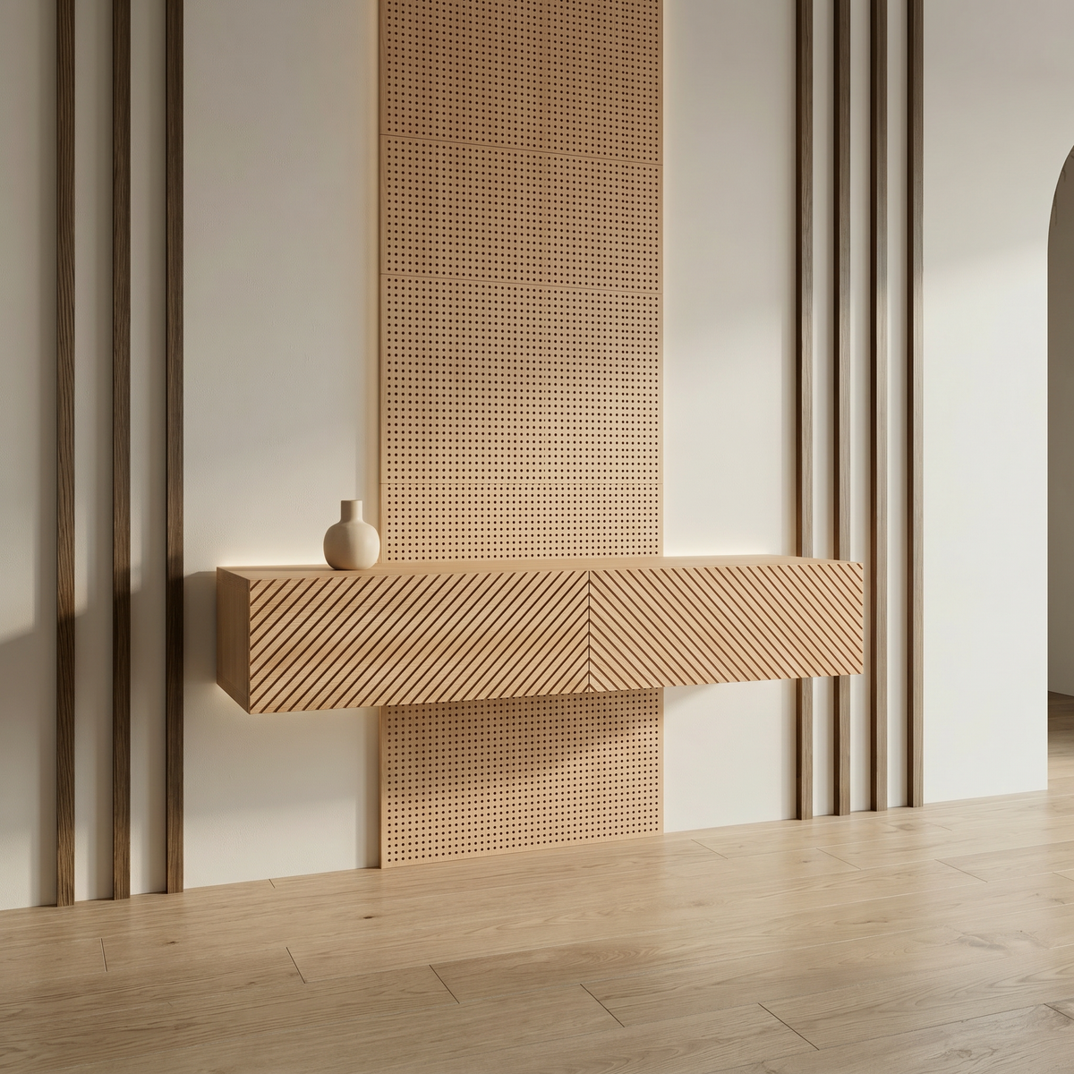 Console table Aomori — wall-mounted solid oak console table, handcrafted by FUKUI (photo 2) — Solid oak craftsmanship