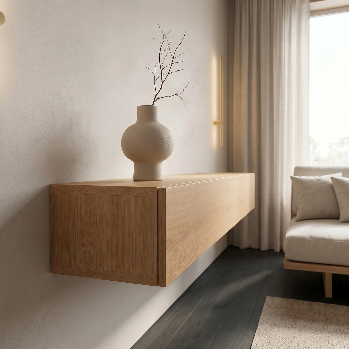 Console table Kyoto — wall-mounted solid oak console table, Japanese-inspired design by FUKUI (photo 2)