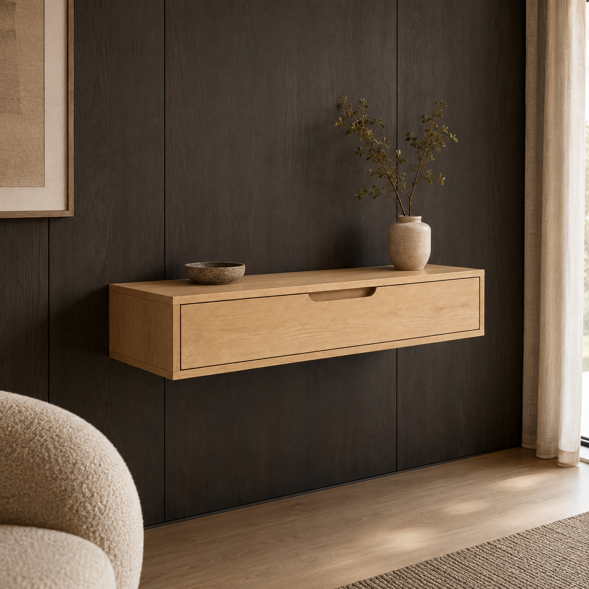 Console table Nara — wall-mounted solid oak console table, handcrafted by FUKUI (photo 2)
