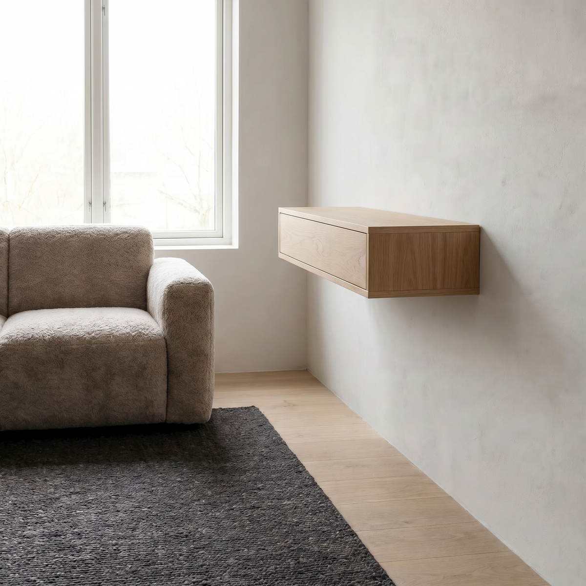 Console table Nikko — wall-mounted solid oak console table, handcrafted by FUKUI (photo 2) — Solid oak craftsmanship