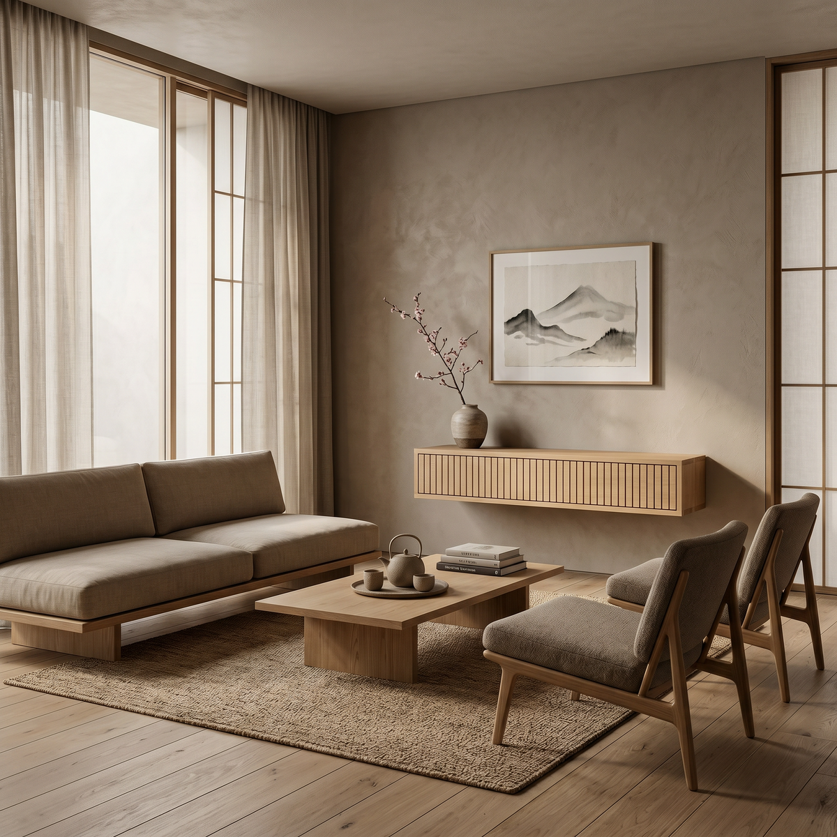 Console table Verona — wall-mounted solid oak console table with grooved front, by FUKUI (photo 2) — Solid oak craftsmanship