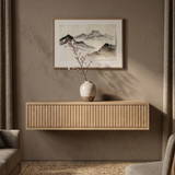 Console table Verona — wall-mounted solid oak console table with grooved front, by FUKUI