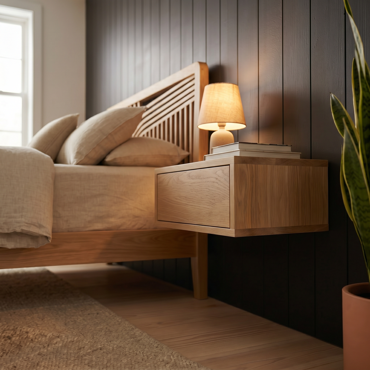 Bedside table Nagoya — floating solid oak nightstand, handcrafted by FUKUI (photo 2)