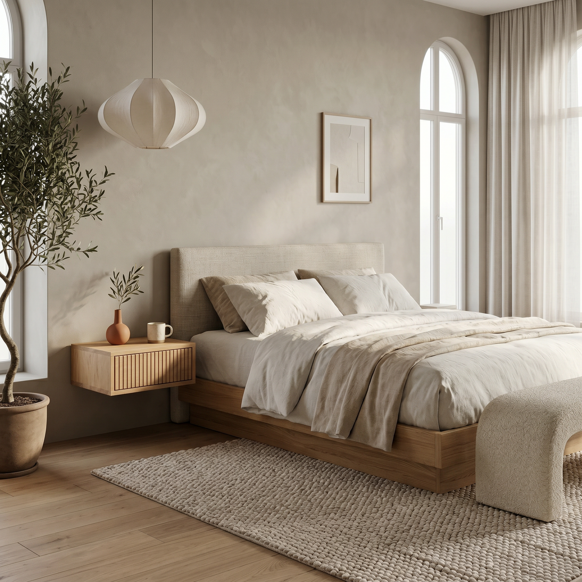Bedside table Uji — floating solid oak bedside table with fluted drawer, handcrafted by FUKUI (photo 2)